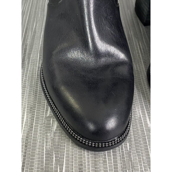 Franco Sarto Womens Lucianna Rhinestone Welt Block Heels Black Leather Boots 8.5 - Picture 3 of 11